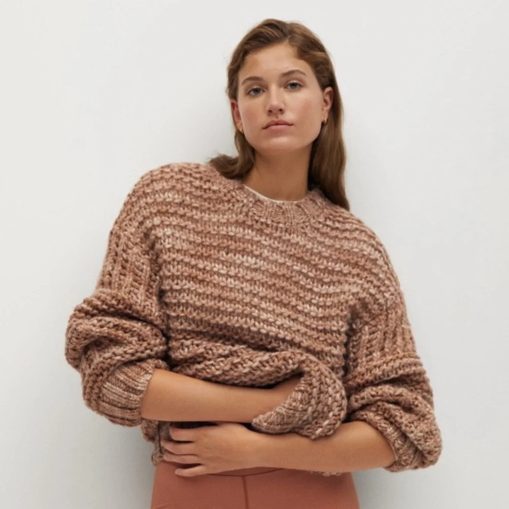Mango MNG Chunky Knit Wool Blend Knit Sweater in Tan